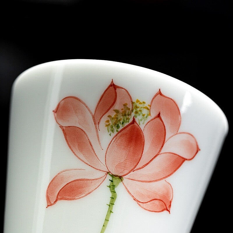 95ml Handpainted Lotus Print Fragrance Smelling Porcelain Cup Master Tea Cup New