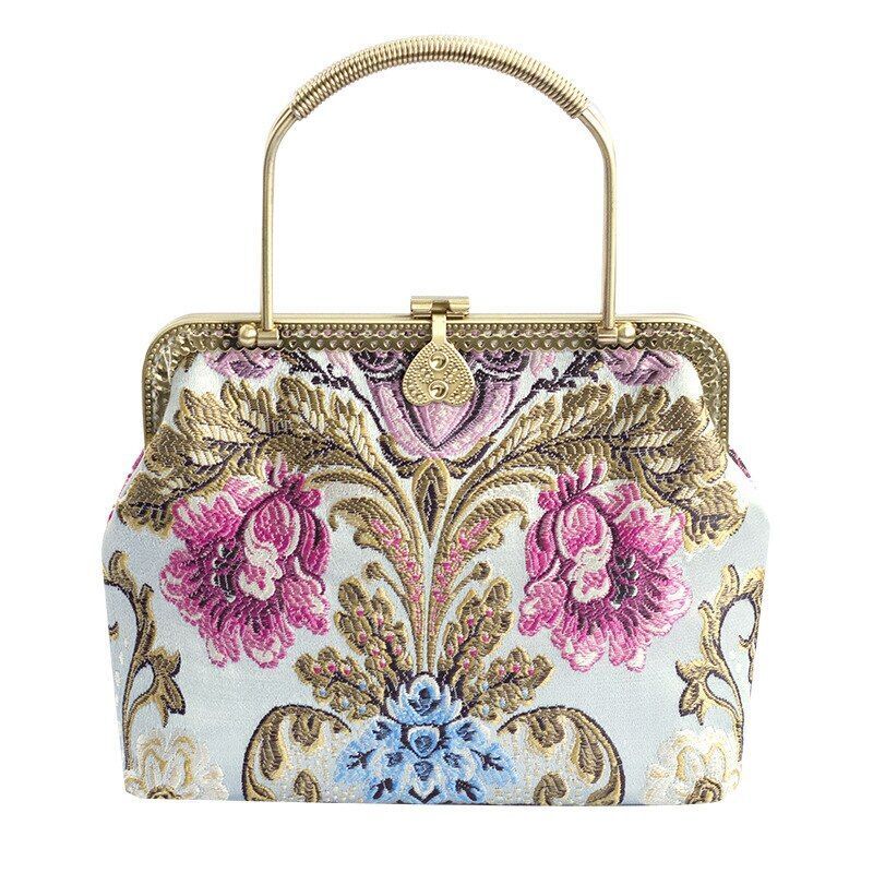 Vintage Flowers Lock Shell Bags Handmade Chain Shoulder Crossbody Purse Handbags