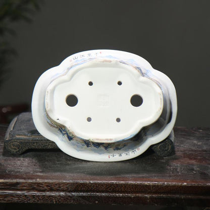 9.8" Purple Sand White Mud Glazed Pot Hand-painted Ceramic Bonsai Flowerpot New