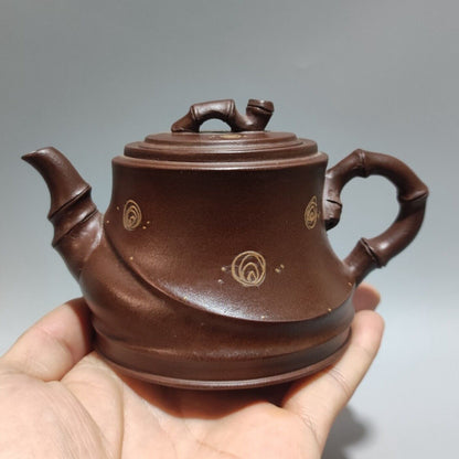 Vintage Chinese Yixing Purple Clay Teapot Zisha Ceramic Bamboo Teaware Collector