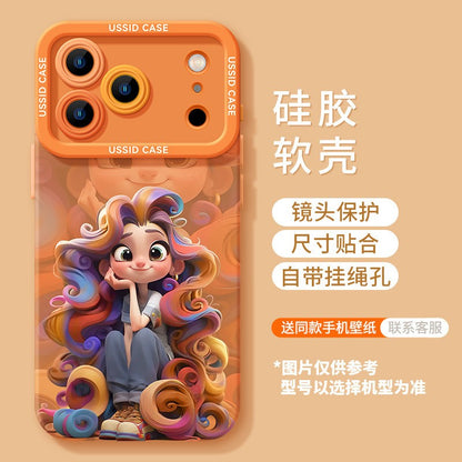 For iPhone 17 Pro Max Silicone Case with Lanyard–Kawaii Princess Cartoon Design