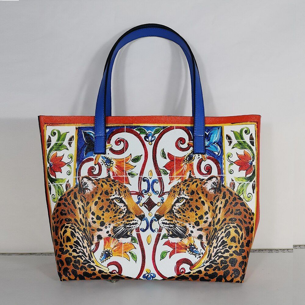 Floral Traveling Shoulder Bag Textured Leather Shopper Large Bag Women Handbags