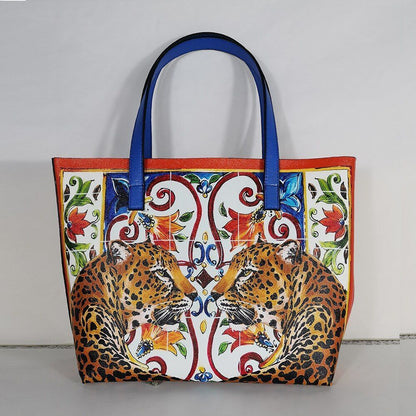 Floral Traveling Shoulder Bag Textured Leather Shopper Large Bag Women Handbags