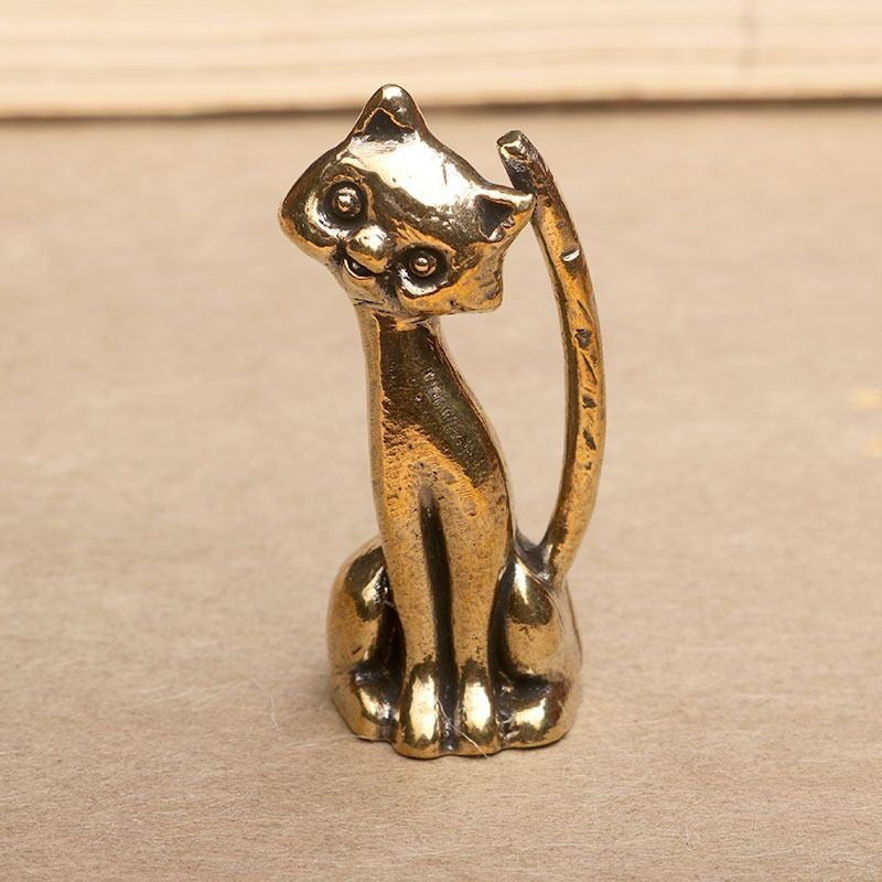 Brass Solid Cat Ornament Set 3pcs Tea Pet Office Desk Copper Cat Decor