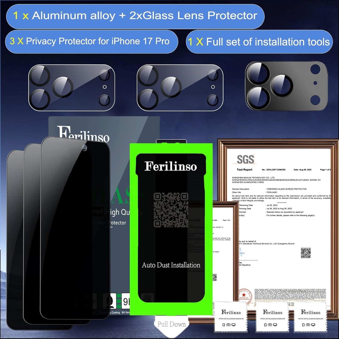 Auto-Dust-Install 3 Pack Privacy Screen Protector for Iphone 17 Pro with (Privat