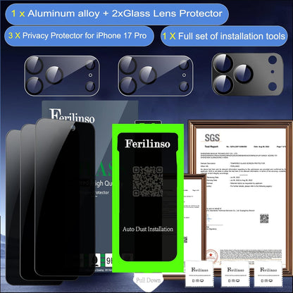 Auto-Dust-Install 3 Pack Privacy Screen Protector for Iphone 17 Pro with (Privat