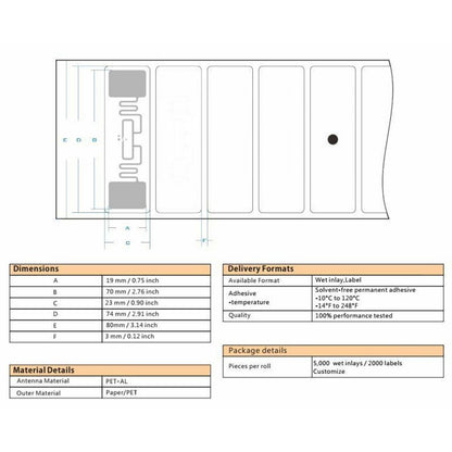 Logistic Alien 9662 3''x1'' UHF 6C 915Mhz RFID Wet Inlay Tag Label - Pack of 100