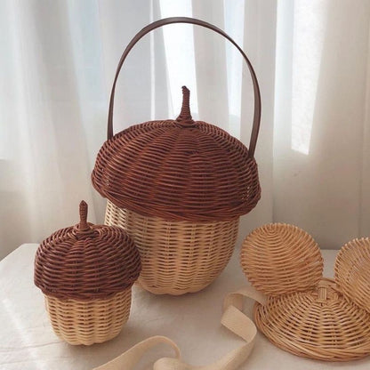 Handmade Rattan Mushroom Cute Bag Woven Straw Handbag Shoulder Crossbody Purses