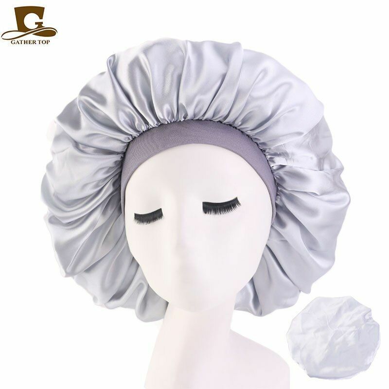 Sleep Night Cap Big Size Beauty Satin Silky Bonnet Head Cover Hat Curly Springy