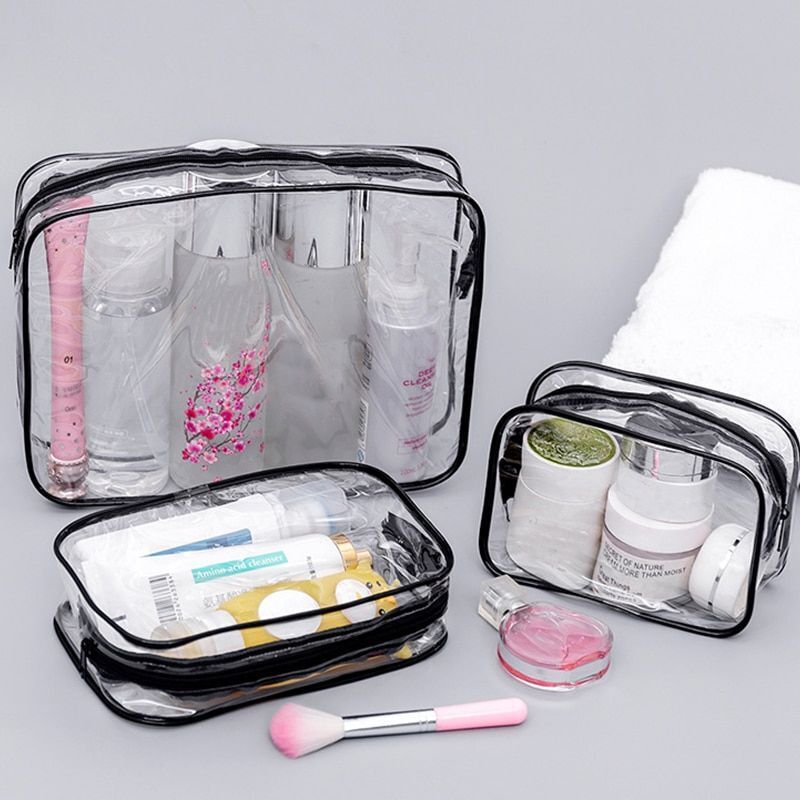 Cosmetic Bags Transparent Zipper Black Makeup Case Organizer Traveling Toiletry