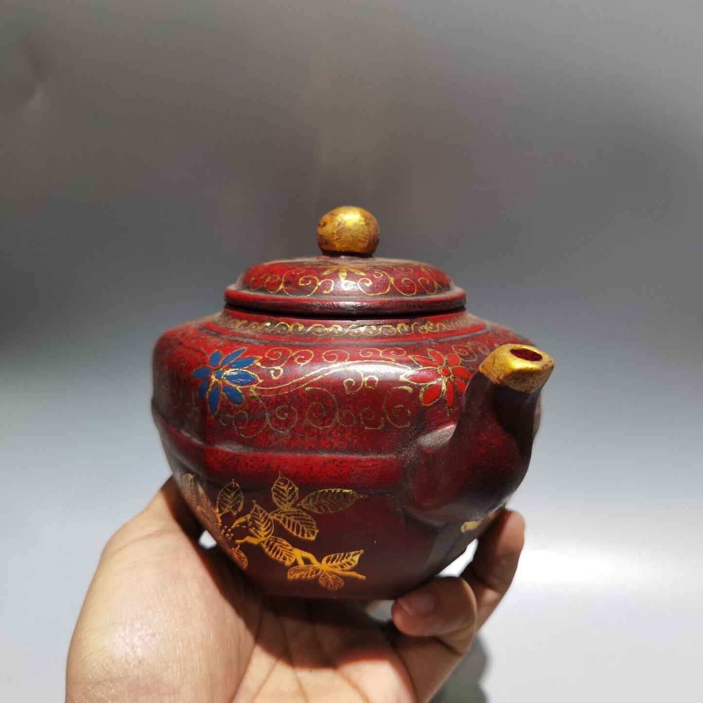 Chinese Yixing Purple Clay Teapot Zisha Ceremony Enamel Fine Teaware Collectible