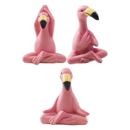 3 Pieces Yoga Flamingo Statue Ornament for Restaurant Bookshelf Dining Room