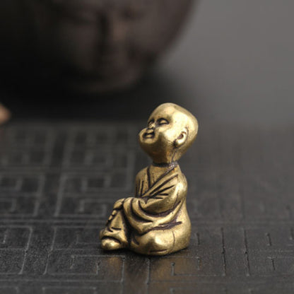 Mini Brass Buddha Statue Pocket Monk Meditation Zen Decor Travel Gift Charm