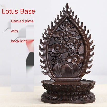 16.5cm Mahogany Carved Buddha Statue Lotus Base Wood Guanyin Bodhisattva Base