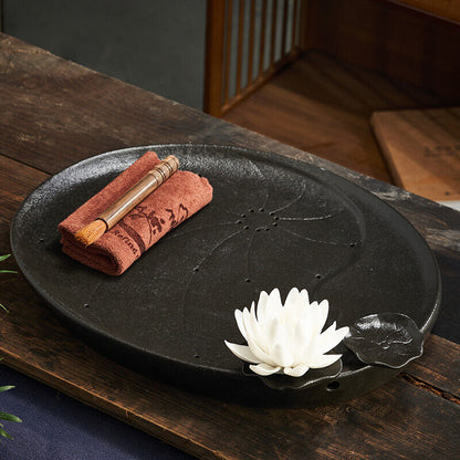 ceramic tea tray water reservoir & draining function tea plate lotus design new