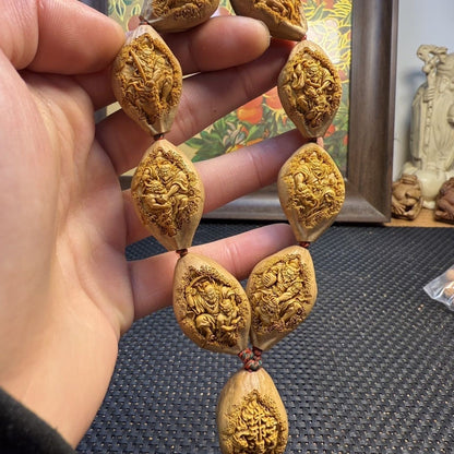 Olive Nut Carving Cloaked Zhong Kui Bracelet Hand Carved Feng Shui Protection