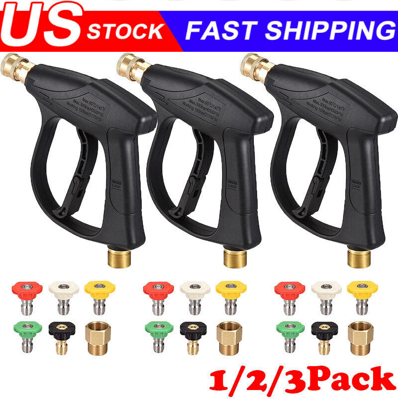 1/4" High Pressure Washer Gun 4000 PSI Car Wash Foam Spray Short Wand w/5 Nozzle
