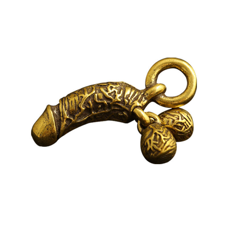 Vintage Exquisite Pure Copper Penis Personality Pendant Keychain