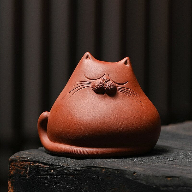 Mini Purple Sand Cat Tea Pet Ornaments Tea Set Handmade Tea Table Tea Ceremony