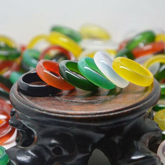 10/100pcs Wholesale Natural Agate Ring Jewelry Gemstone Colorful Band Rings Lots