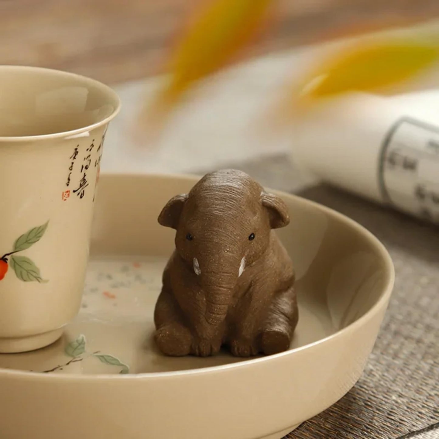 Chinese Tea Pet Kung Fu Clay Elephant 5.3cm Tea Table Ornaments Tea Ceremony