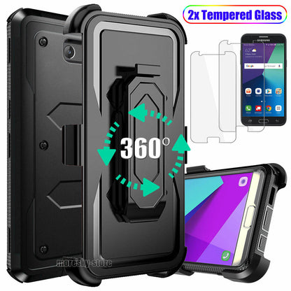 Case For Samsung Galaxy J7 2017 Clip Belt Stand Cover / Tempered Glass Protector