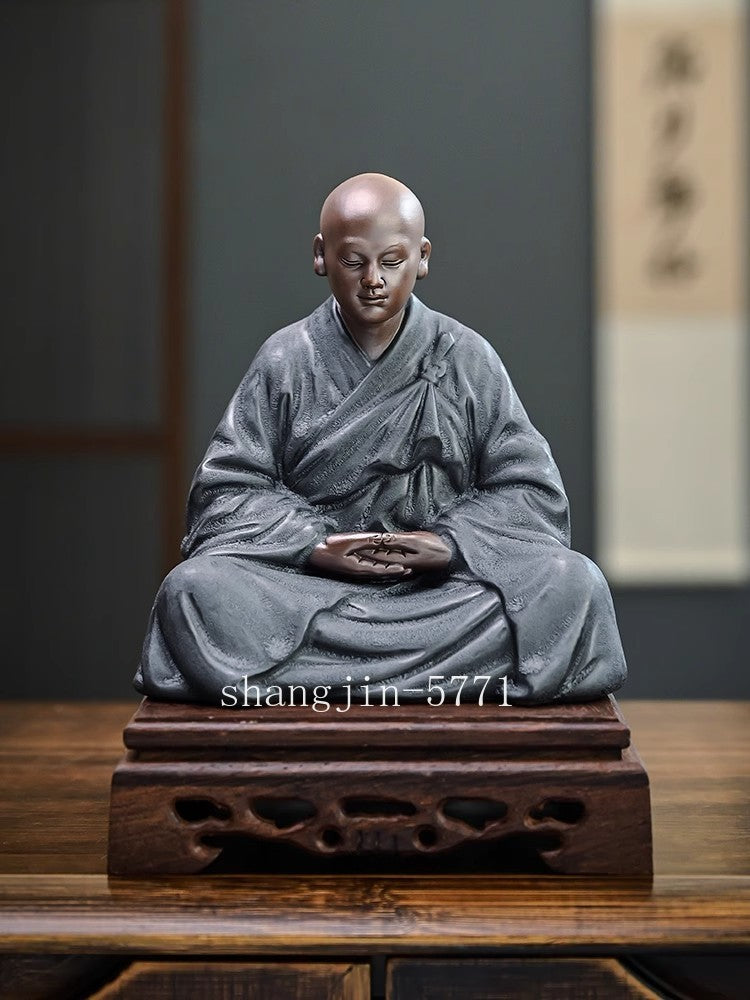 Porcelain Seating Meditation Monk Statue Buddhism Zen Figure Temple Home Decor