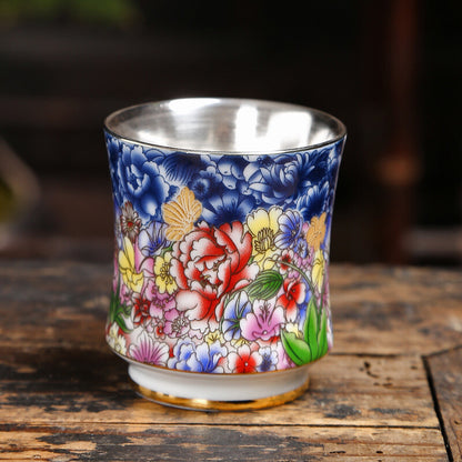 Pure Silver Tea Cup 100ml Master Cup Handpainted Blue-and-white Porcelain Teacup