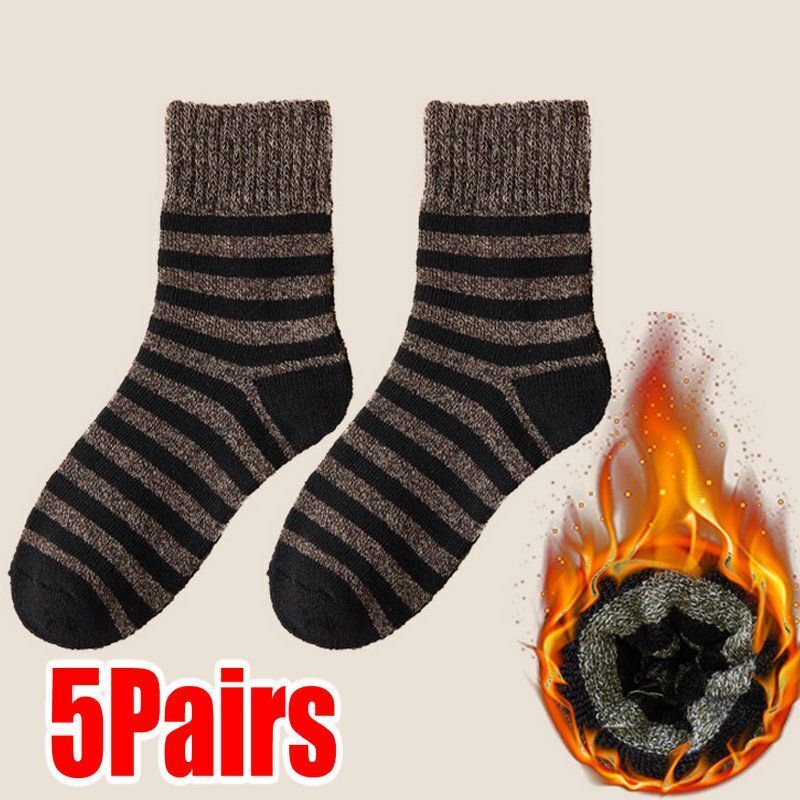 Men Socks 5Pairs Terry Fabrics Winter Woolen Merino Thick Thermal Warm Sportwear