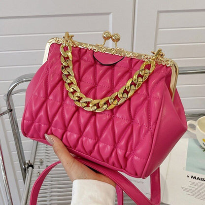 Shoulder Bag Beige Blue Messenger Thick Chain Sling Bag Synthetic Leather Clutch