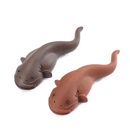 One Pair Zisha Tea Pet Fish Carved Statue Couple Lover Gift Tea Play Catfish New