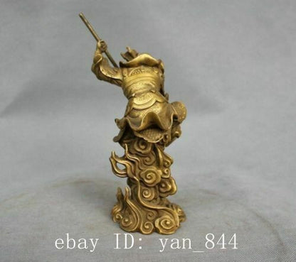 Rare China Myth Bronze Sun Wukong Monkey King Hold Stick Fight Statue