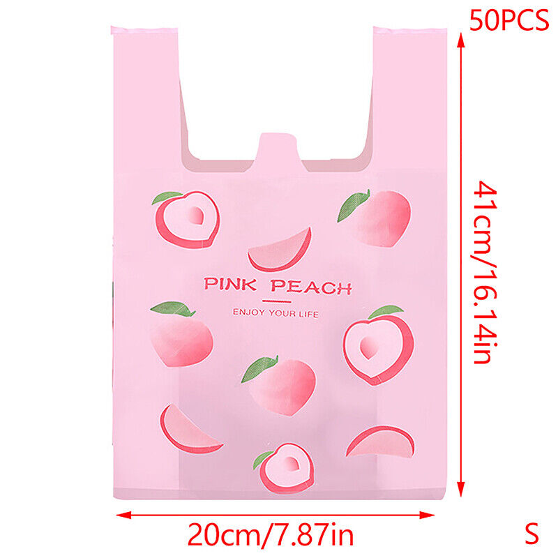 50Pcs Cute Fruit Plastic Bag Carry Out Bags With Handle Food Packaging Storage
