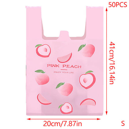 50Pcs Cute Fruit Plastic Bag Carry Out Bags With Handle Food Packaging Storage