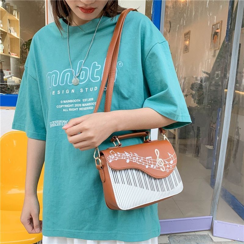 Square Tote Bag Synthetic Leather Handbag Small Shoulder Messenger Bag 20*15*7CM
