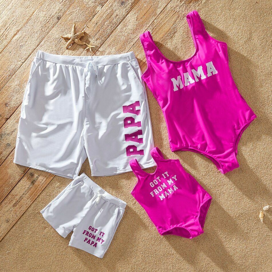 Matching Swimsuits Summer Family Letter Print One-piece Padded Round Stretchy
