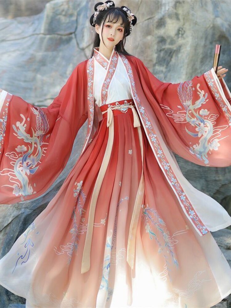 中国汉服加大码女式古代传统印花汉服仙女角色扮演-
