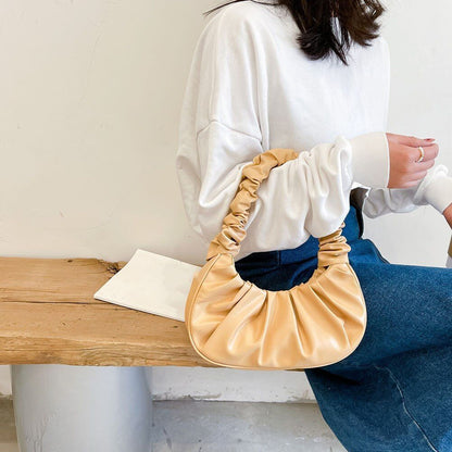 Retro Women Pleated Synthetic Underarm Bag Solid Color Pleated Handbag 270*170CM