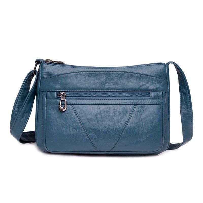 Vintage Handbag Purse Synthetic Leather Shoulder Bag Pockets Crossbody Bags Blue