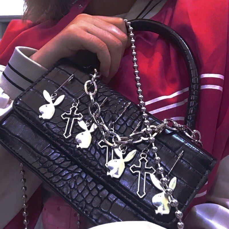 Shoulder Bag Punk Biker Style Female Handbags Cross Clip Rabbit Dark Bag Purses
