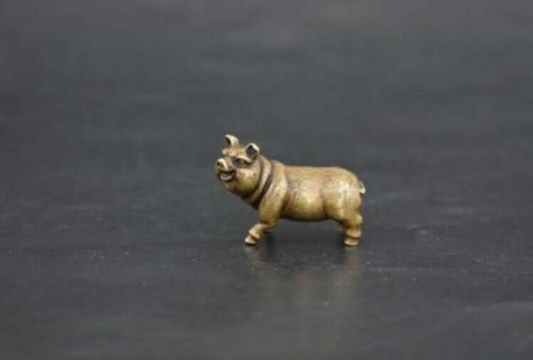 Chinese Collection old Asian copper pure brass Zodiac pig small statue pendant
