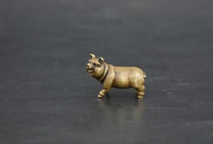 Chinese Collection old Asian copper pure brass Zodiac pig small statue pendant