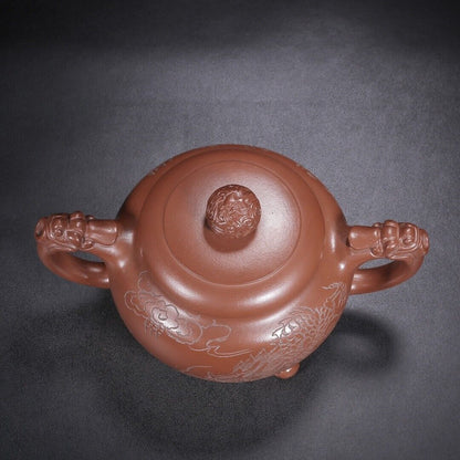 Chinese Yixing Zisha Clay Handmade Exquisite Teapot（双龙戏珠 底款：吴群祥）