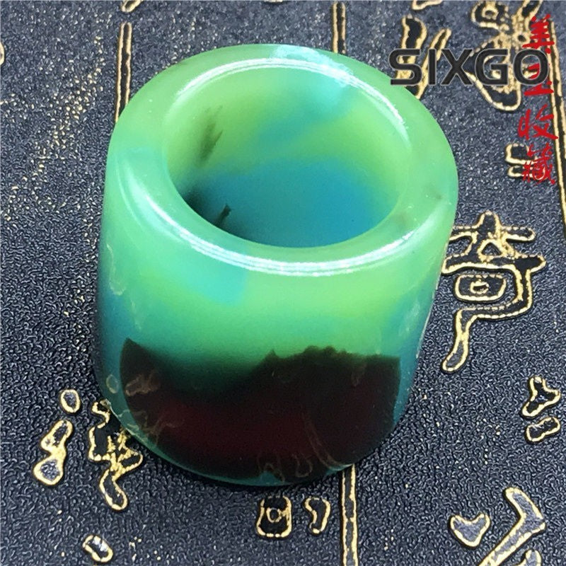 22mm Antique Seven Color Jade Bi Disc Green Jade Pendant Thumb Ring Jewelry