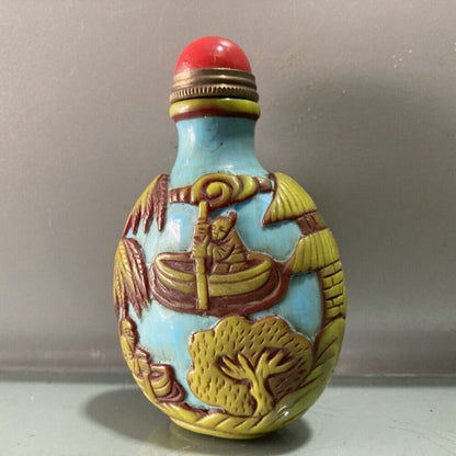 chinese beijing carved glass snuff bottle antique carving Figurine statue story