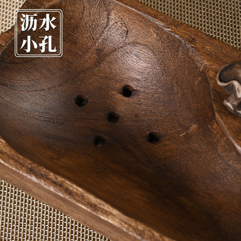 Thai Handmade Solid Wood Soap Dish 15cm Vintage Drain Soap Holder for Bathroom