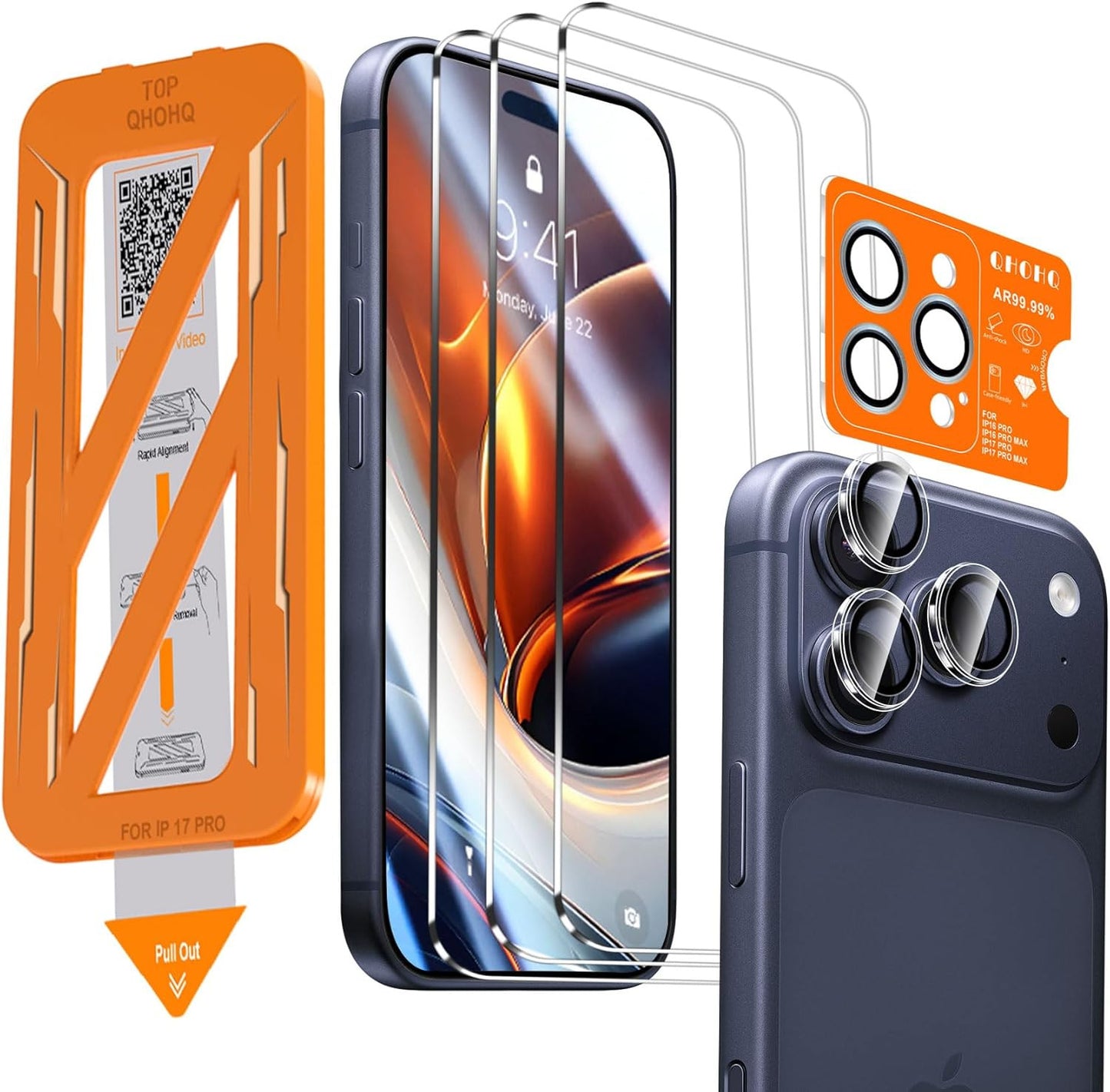 [1-Second Auto-Install] 3 Pack Screen Protector for Iphone 17 Pro [6.3 Inch] + 1