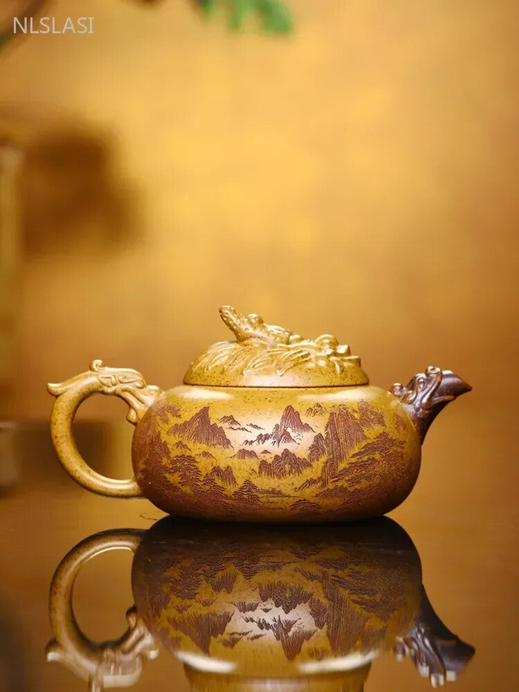 Yixing Purple Clay Teapot Hand Carving Section Mud Kettle Chinese Filter Teapot