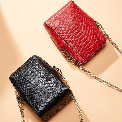Diagonal Cross Sheepskin Bags Small Mobile Genuine Leather Pattern Shoulder Bag
