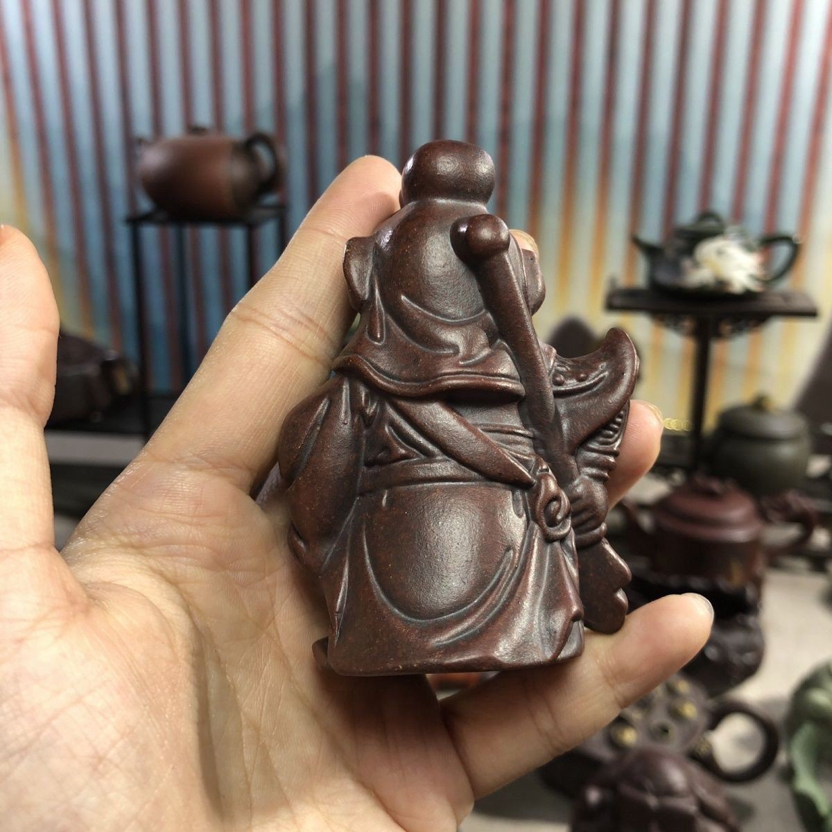 Yixing Solid Clay Zisha Guan Gong Tea Pet Figurine Handmade Decor